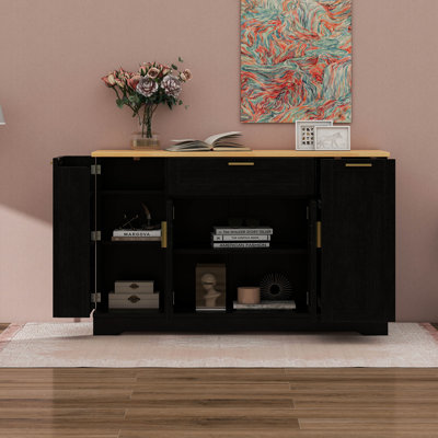 Buffet Minimalist Modern - Armoire de rangement multifonctionnelle avec tablettes réglables, support coulissant à 3 niveaux et bois robuste
