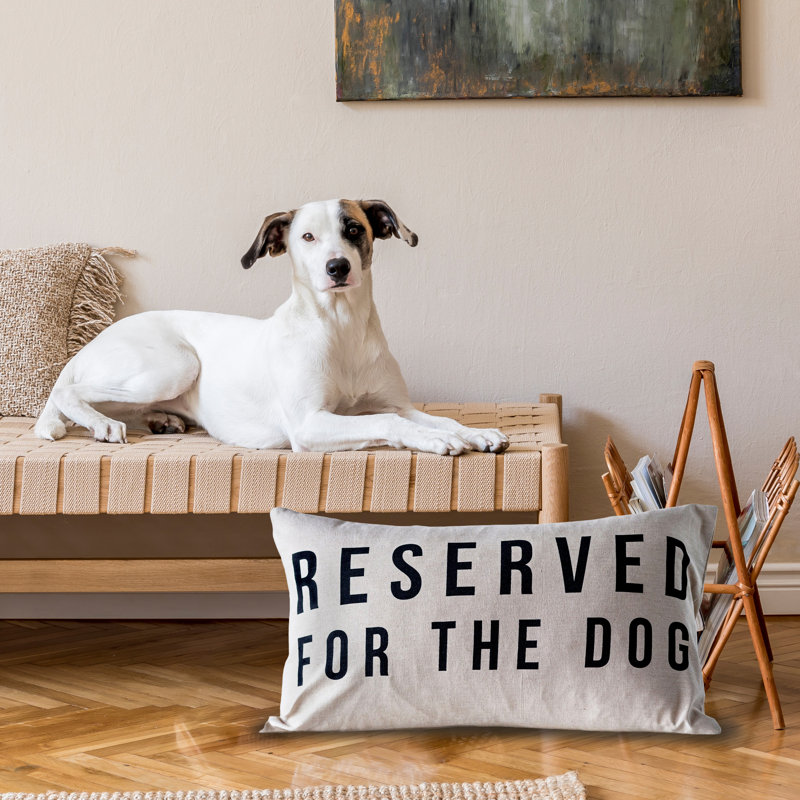Natural and Black Cotton Lumbar Pillow with Dog Design