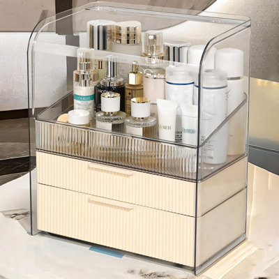 Grande boîte de rangement pour cosmétiques, étanche à la poussière et à l'eau, boîte de présentation pour cosmétiques, boîte de rangement pour produits de soin de comptoir, grande capacité pour ranger les produits de beauté et de soins de la peau.