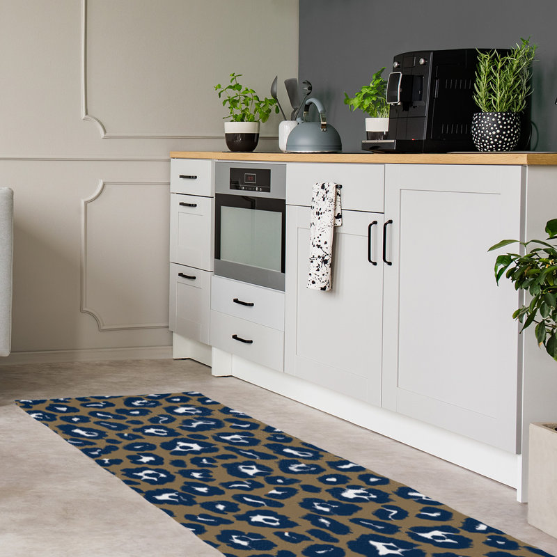 Imprimé animal brun clair/bleu/blanc Tapis décoratif, Tapis de couloir 2 pi 6 po x 8 pi