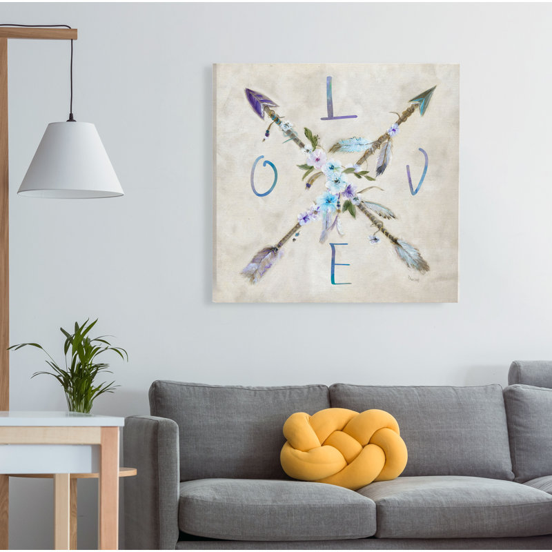 «Boho Arrow Love», peinture sur toile tendue, H 24 po x l 24 po x 1,5 po