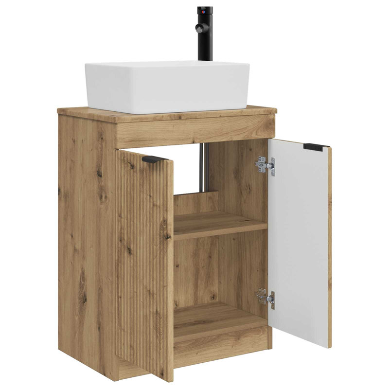 Single Bathroom Vanity with Ceramic Basin, Artisan Oak