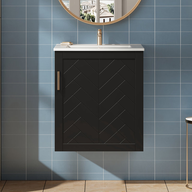 Armoire de salle de bain murale avec armoire latérale et lavabo, Noir