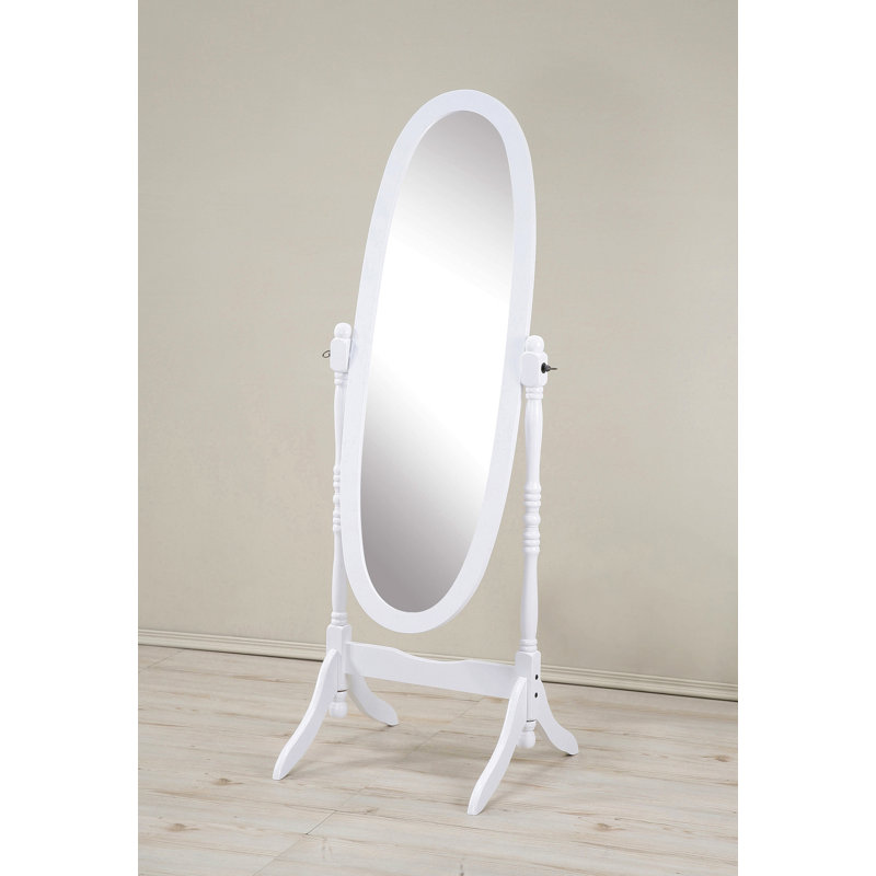 Traditional Queen Anna Style Wood Floor Cheval Mirror Finish, White, 59" H x 23" W x 20" D