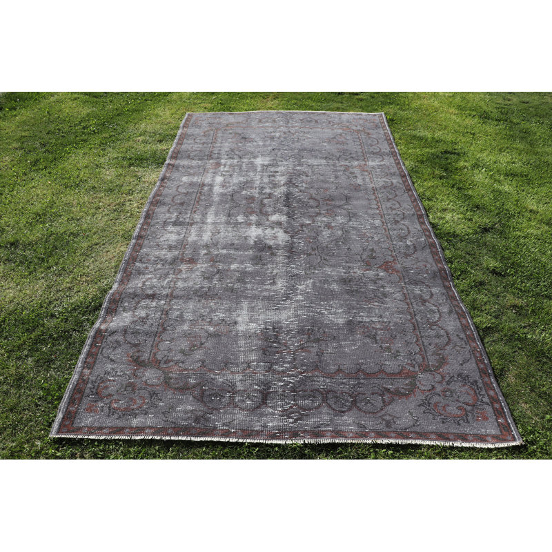 Grand tapis oriental turc rétro pour utilisation de salon en gris élégant - décor de plancher fabriqué à la main antique