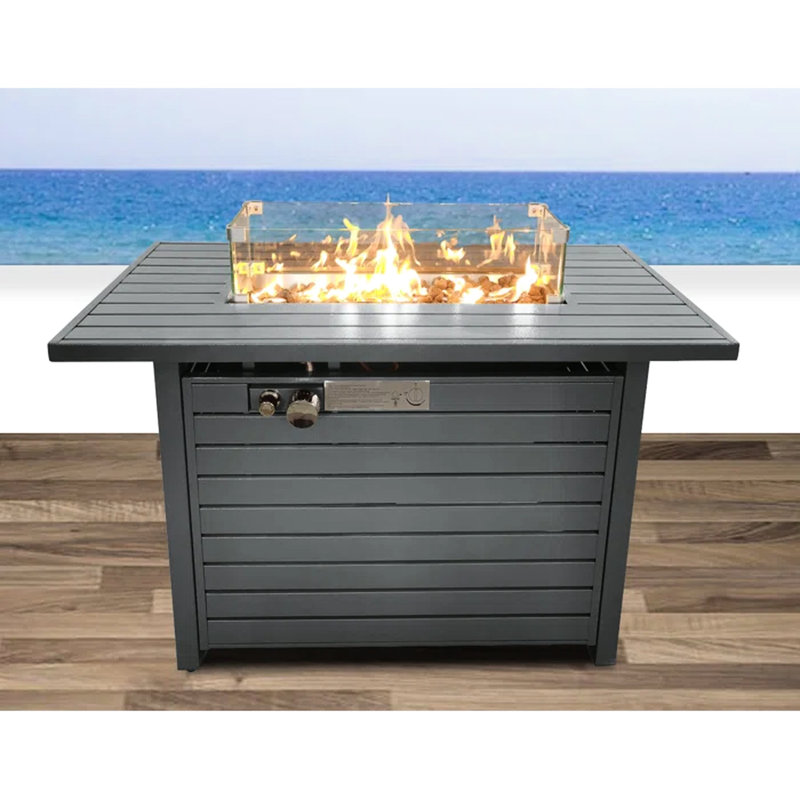 42"x25" Propane Fire Pit Table With Lid - Steel Construction, Heat-, Outdoor Relax Hub Steel, Powered, Leisure Spot