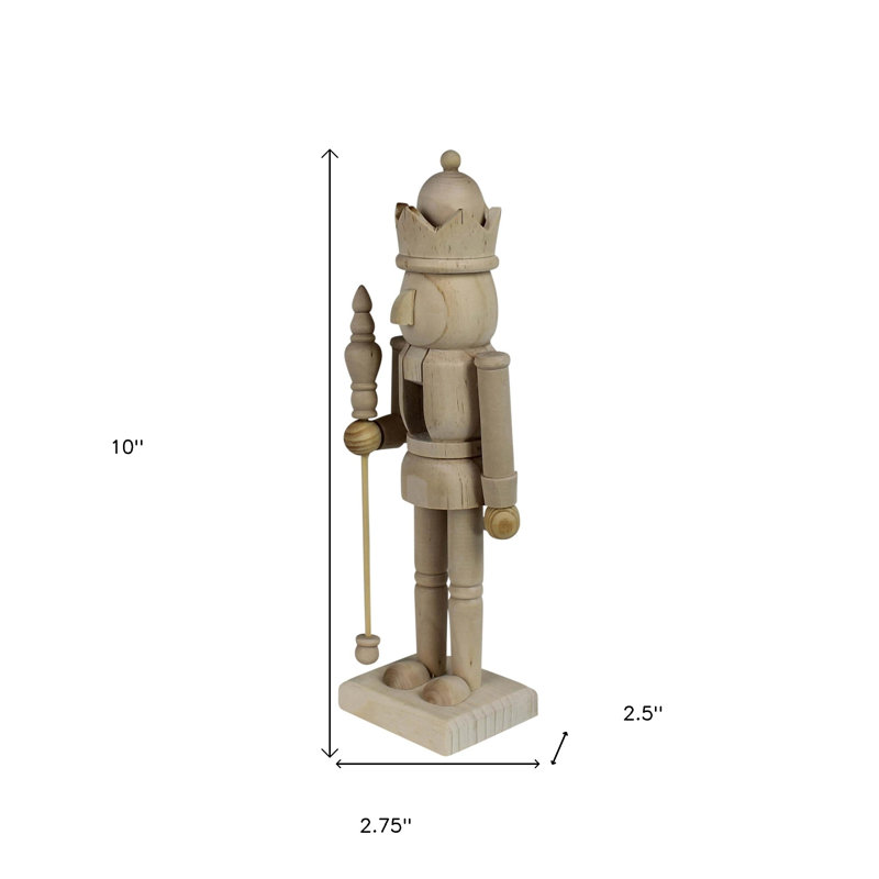 10" Natural Solid Wood Christmas Nutcracker Tabletop Sculpture