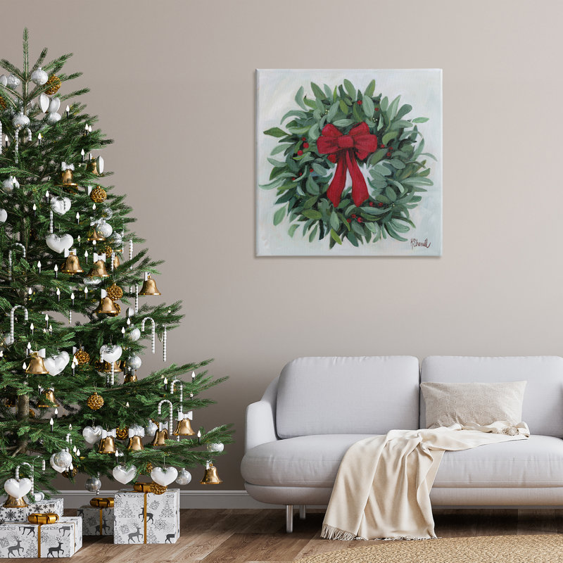 «Wreath with Red Bow», art mural par Kate Sherrill, H 36 po x l 36 po