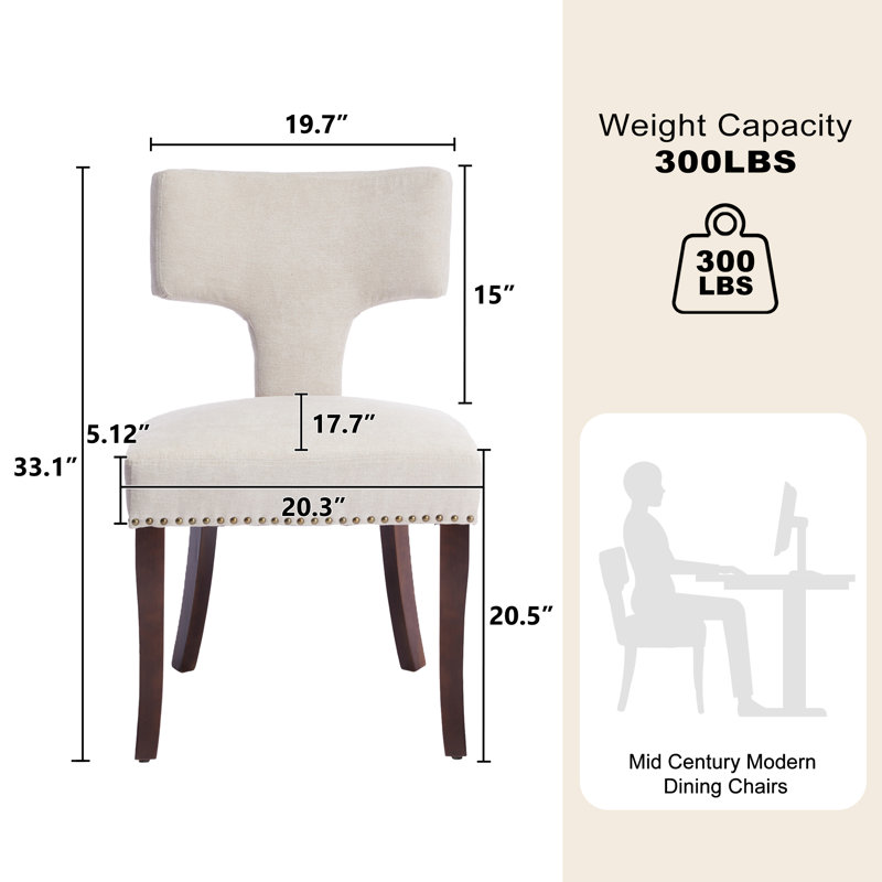 Chaise d'appoint rembourrée en tissu Farmhouse, ensemble de 2, Beige