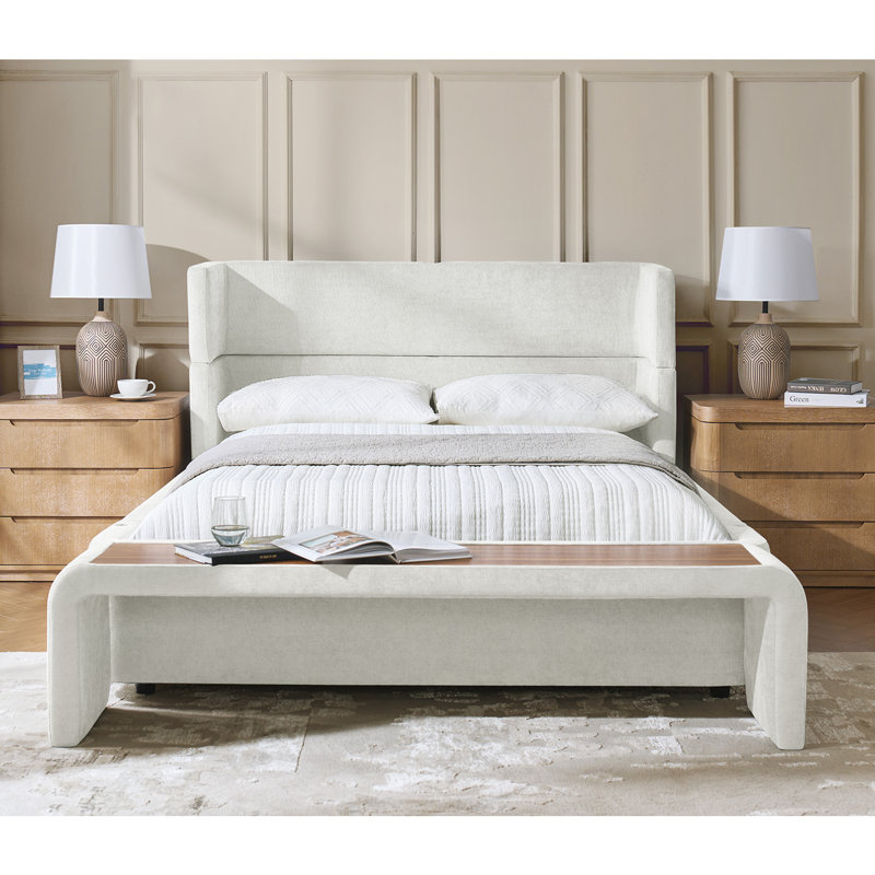Lyth  5-in-1 Sleek Modern Wingback Transformable Upholstered Modular Bed with Overbed Table, Ivory, Queen