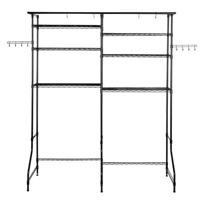 Over The Washer and Dryer Storage Shelf, 6 Tier Laundry Room Drying Rack with Hanger Rod and Hooks, Adjustable Over Washer and Dryer Shelves, Laundry Room Shelf Storage Space Saver,