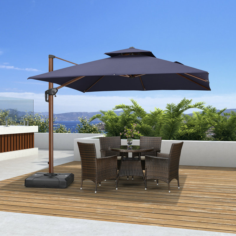 Parasol en porte-à-faux carré en bois 132 po ChemIn, bleu marine, Marine