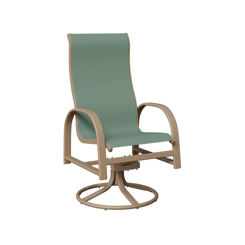Chaise berçante pivotante à haut dossier avec tissu Sling de Berlin Gardens, Bleu sauge, Aluminium, chêne, veine de bois