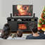 Meuble télé 67 po avec manteau de cheminée, insert électrique mince de 23 po avec 12 flammes de couleur, application et télécommande