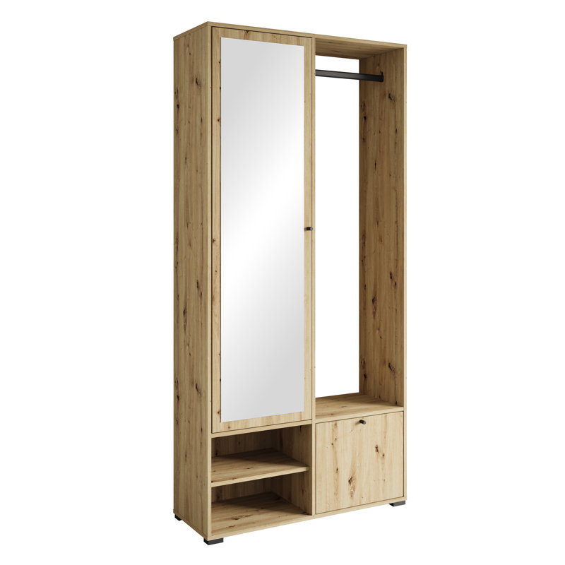 Hall Tree 90cm Wide with Shoe Storage, Brown