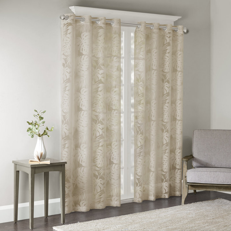 Leilani Palm Leaf Burnout Single Window Sheer, 50" W x 95" L, Natural