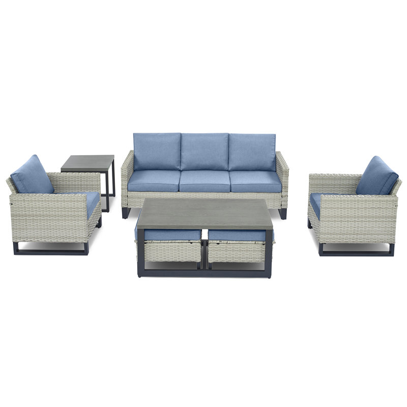 Ingvald Wicker 5 - Person Patio Conversation Set with Cushions, Light Blue