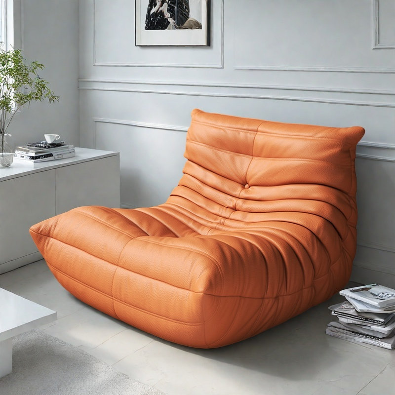Canapé rétro paresseux chenille, Similicuir orange