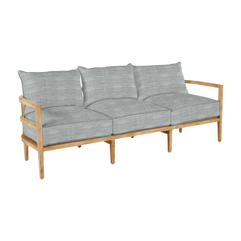 Santa Barbara 87" Wide Outdoor Teak Patio Sofa with Cushions, Natural Teak, Welt, Canvas Sand