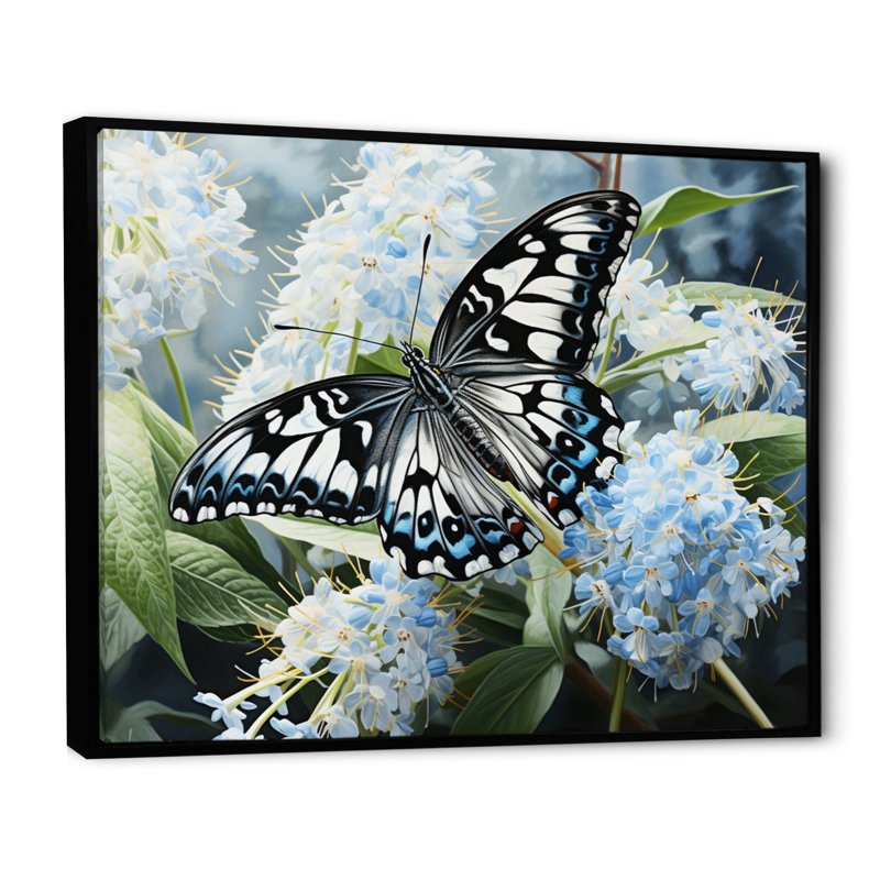 «Incy Blue Butterfly Haven I», reproduction, H 34 po x l 44 po x P 1,5 po, Cadre flottant noir