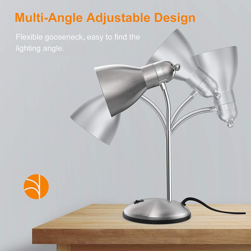Lampe de bureau en métal, lampe de table attentionnée, lampes d'étude avec cou en oie flexible pour la chambre à coucher, bureau à domicile