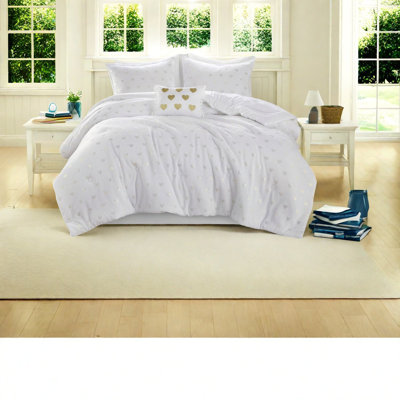 Ensembles de literie luxueux blanc moelleux, motif cœur métallique, taille simple TG