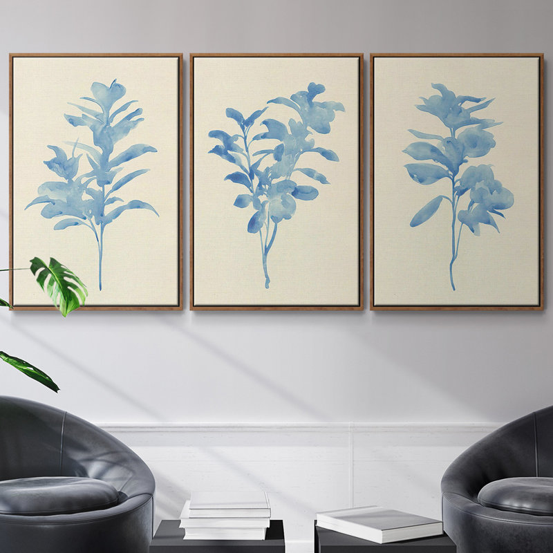 Verditer Fig I, ensemble de 3 toiles encadrées sur toile, Noyer, H 40 po x l 78 po