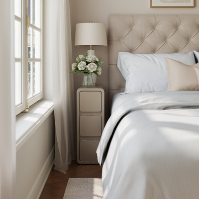Nightstand -Bedside Table with Drawers, Nightstand with Leather Surface for Bedroom