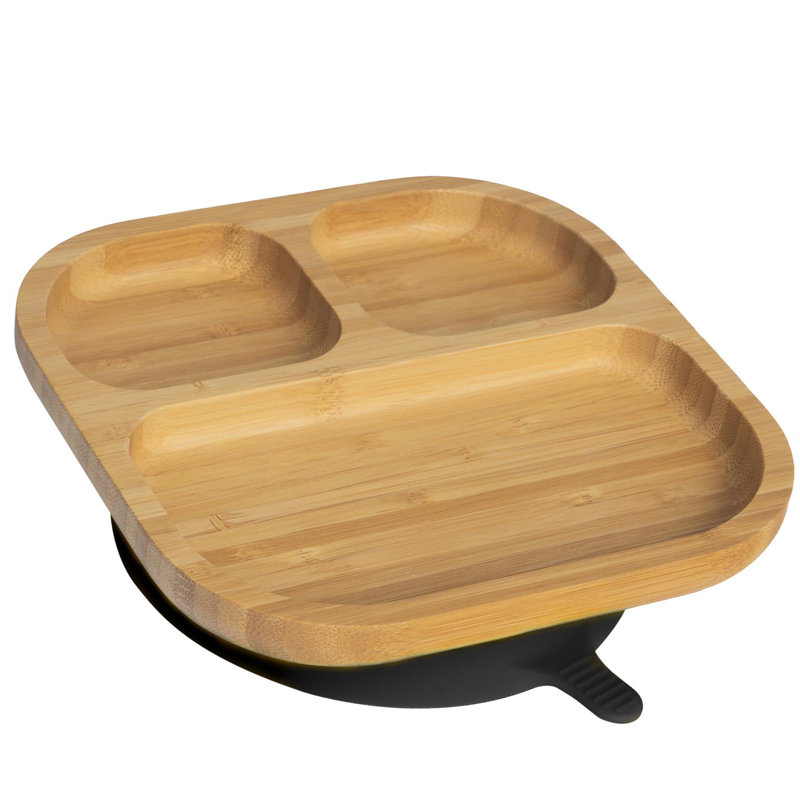 Tiny Dining - Divided Bamboo Suction Plate, Black