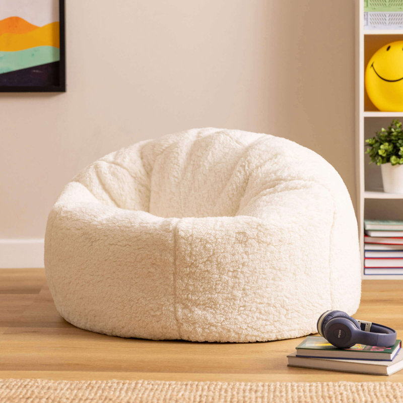 Kids Kingston Teddy Fleece Classic Bean Bag and Reading Pillow Set, Beige