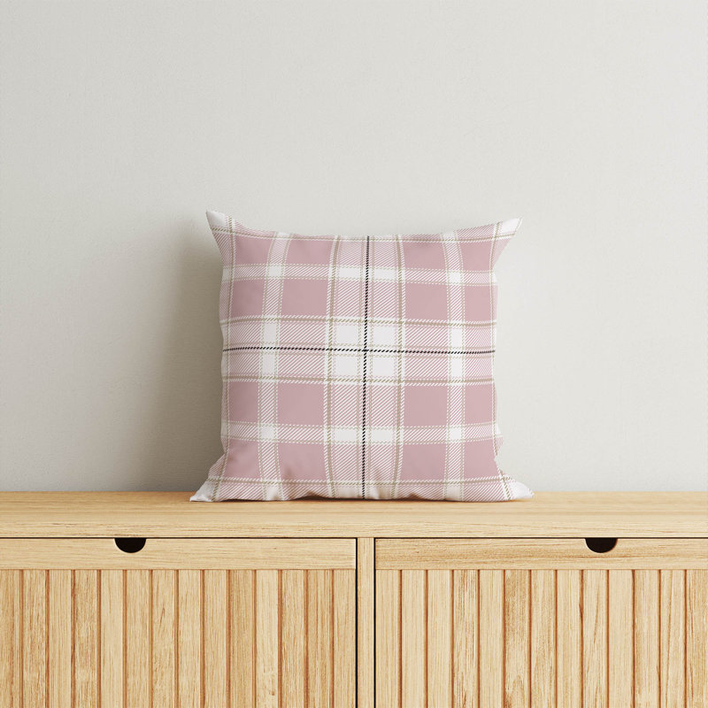 Billy Tartan Throw Pillow, 16"H x 16"W, Pink