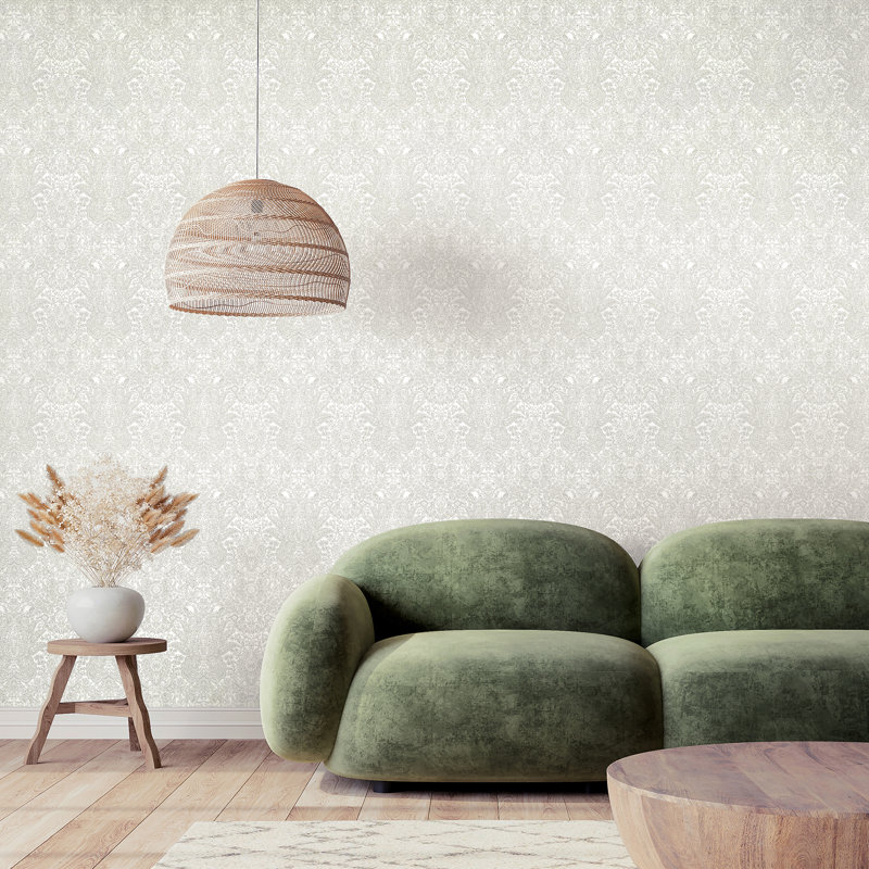 Precious Collection Glitter Brocade Damask Wallpaper Roll, White