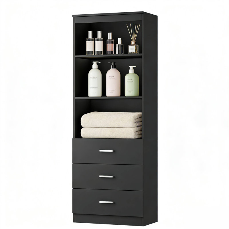 Armoire de salle de bain autoportante 70,9 po avec 3 tiroirs, Noir