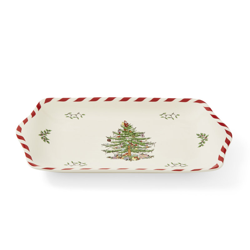 Spode Christmas Tree Peppermint Dessert Tray 12"