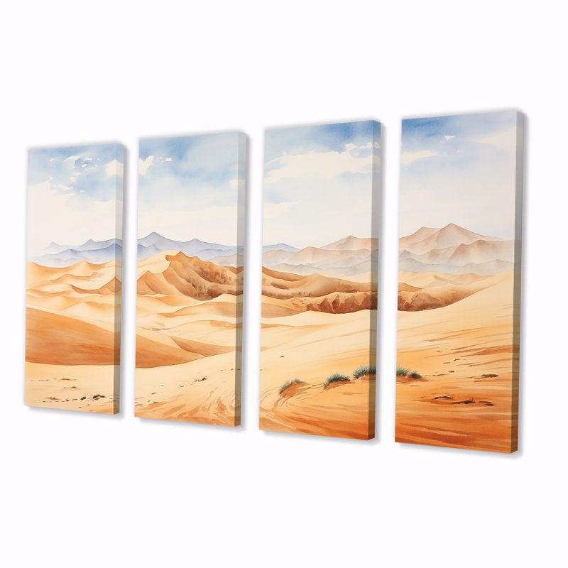 Paysage désertique de dunes de sable en Afrique III - Désert, ensemble de 4 décorations murales, H 32 po x l 64 po