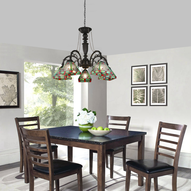 Grand lustre mission 5 lumières CHLOE Lighting INNES Tiffany