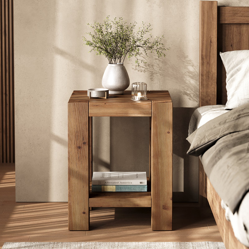 Table de chevet 19,7 po en bois massif avec espace de rangement à 2 niveaux