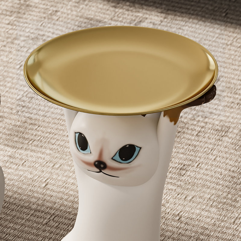 Unique Cat Resin End Table Decorative Side Table With Tray
