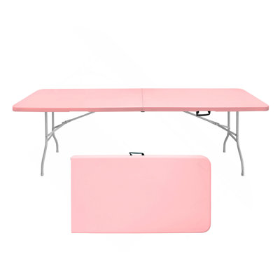 Table pliante rose 8 pi, table en plastique portable pour le camping, les pique-niques, les fêtes, table pliable