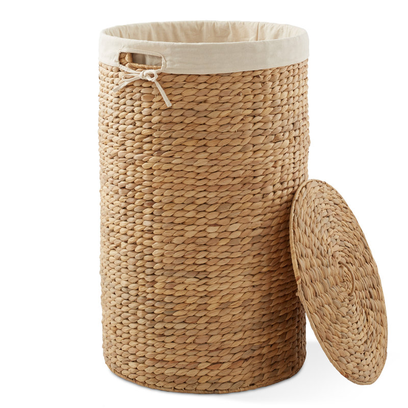 Round Laundry Hamper Basket with Lid & Liner for Clothes, Natural