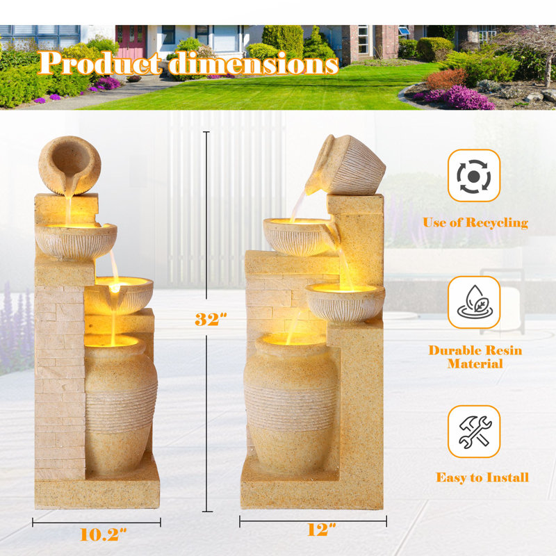 Cascade Fountain with Lights, Yellow