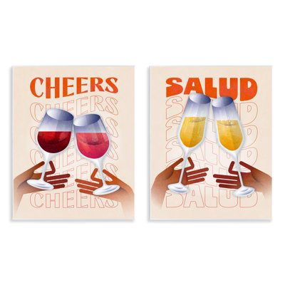 Midcentury Modern Cheers Wall Plaque Art Set by Victoria Barnes
