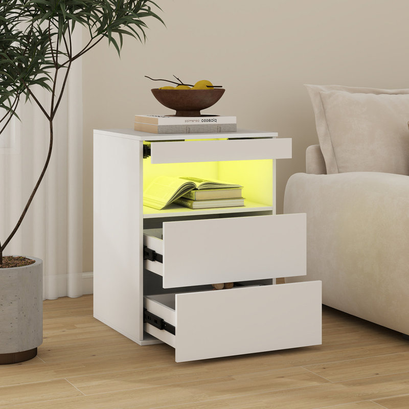 45cm W Solid + Manufactured Wood Bedside Table, White