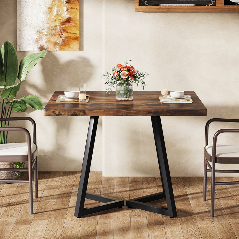 Table de salle à manger carrée, table de salle à manger industrielle 31,5 po, 1 pièce, Noir, Brun rétro