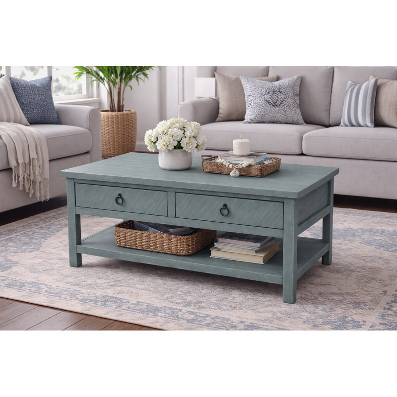Bloomingdale Solid Wood Coffee Table, Dark Blue