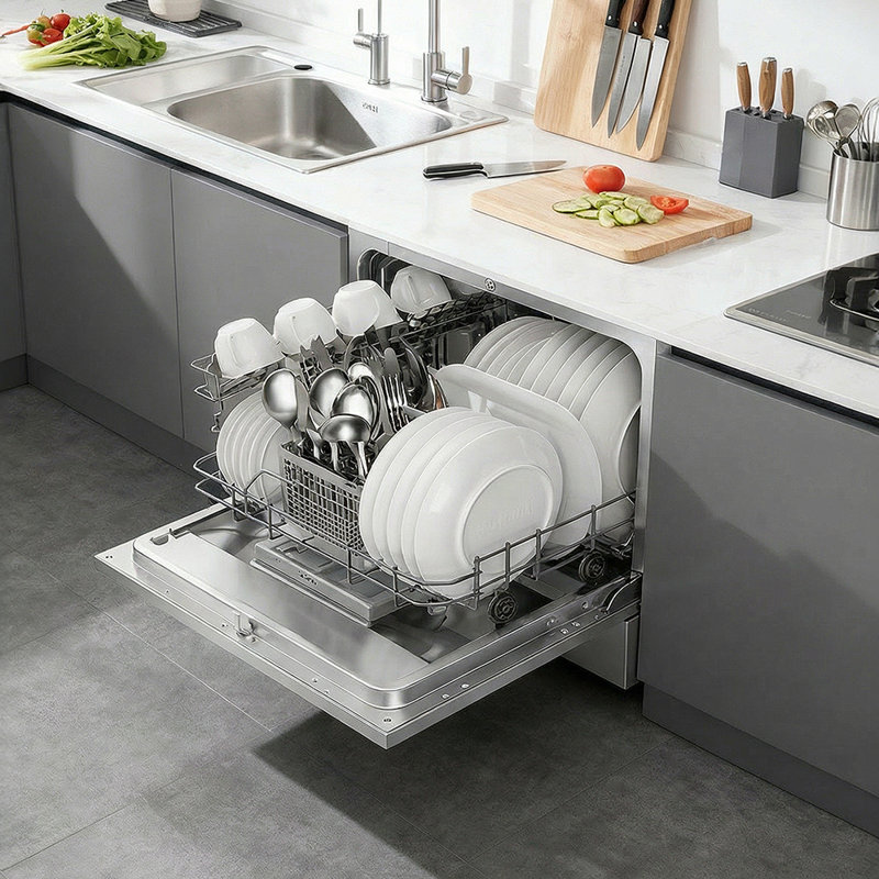 6.5L Freestanding Compact Dishwasher with LED display, Silver