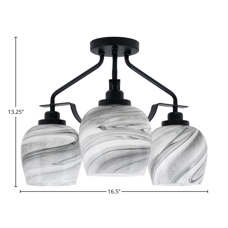 Odyssey 3 Light Semi-Flush Shown In Matte Black Finish With 6" Onyx Swirl Glass