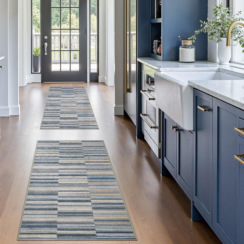 Modern Abstract Ultra-Thin Washable Area Rug, Rectangle 2' x 5', Blue
