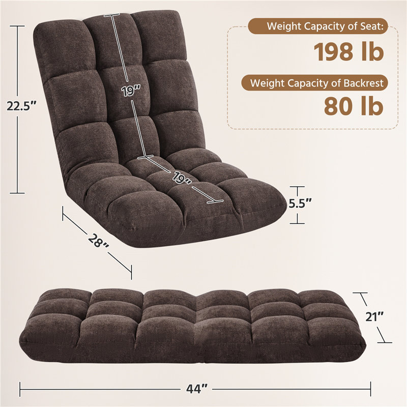 Reclining Floor Game Sofa Chair with 14 Adjustable Positions, Brown
