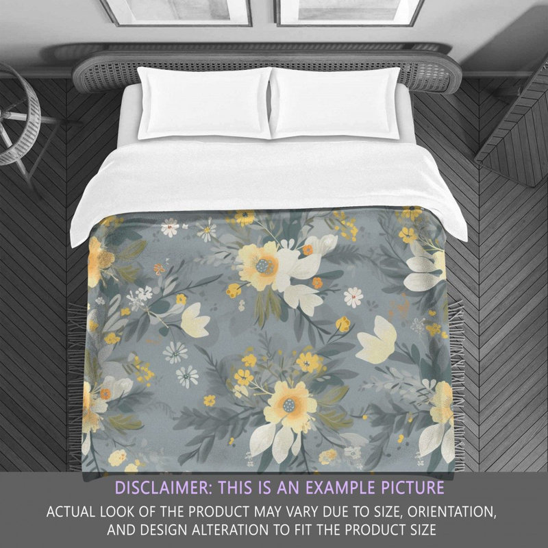 Botanical Gray/Yellow Microfiber Comforter, King Comforter